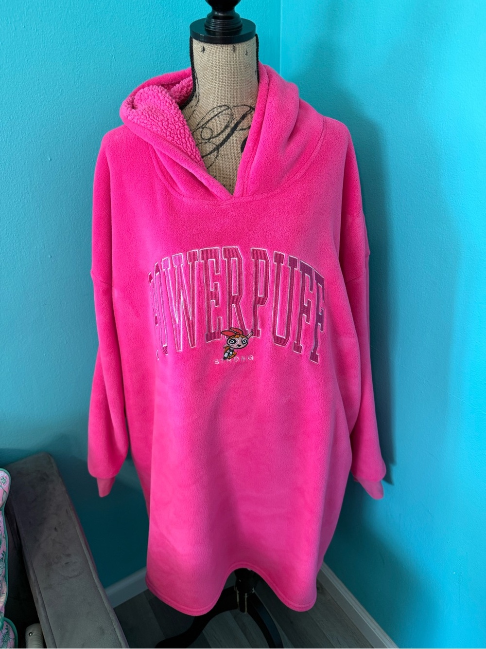 EUC Powerpuff Girls Bright Pink Oversized Hoodie One Size